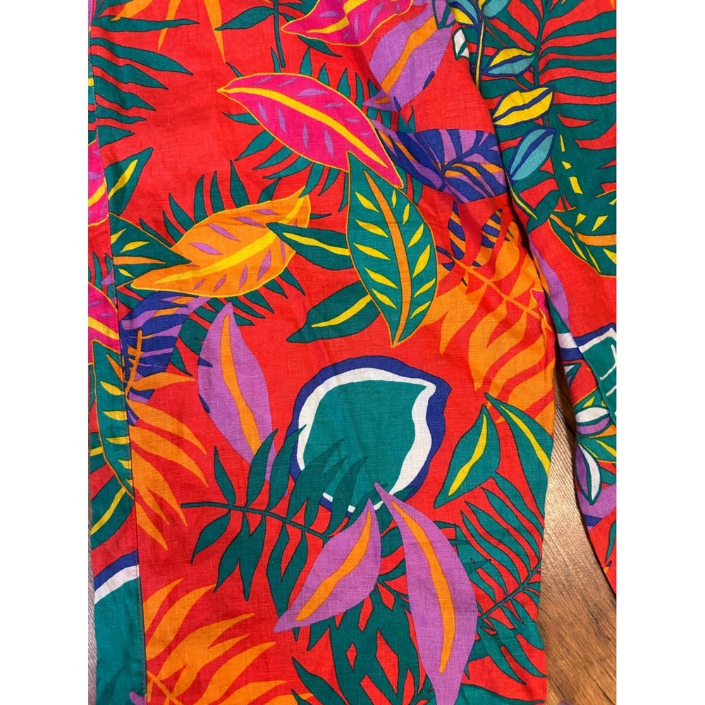 C&C California Linen Tropical Print Wide Leg Pants Orange floral print w/ flaws - Picture 6 of 8